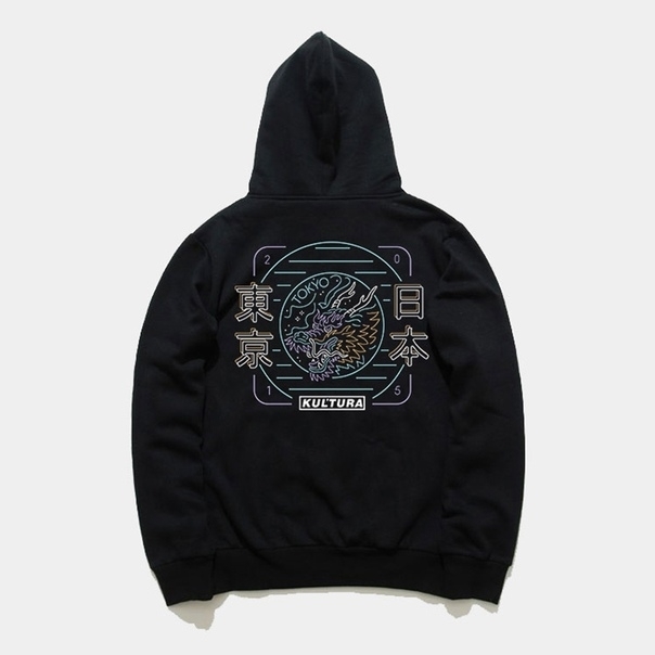 Худи КУЛЬТУРА "Neon dragon", с начесом, черный - фото 17017