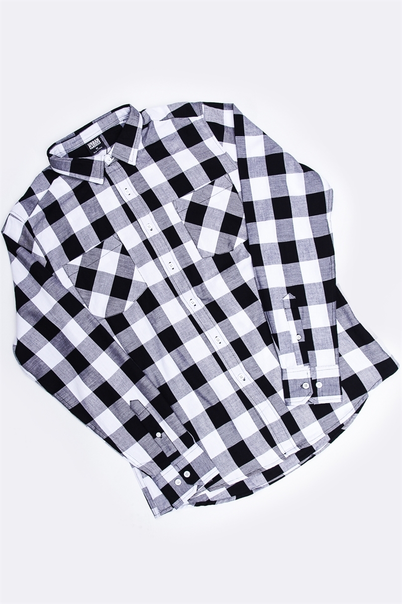 Рубашка URBAN CLASSICS Checked Flanell Shirt Black/White - фото 21154