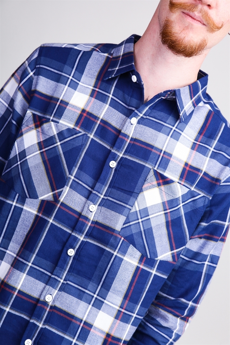 Рубашка URBAN CLASSICS Check Shirt Indigo/White/Red/Goldenoak - фото 21161