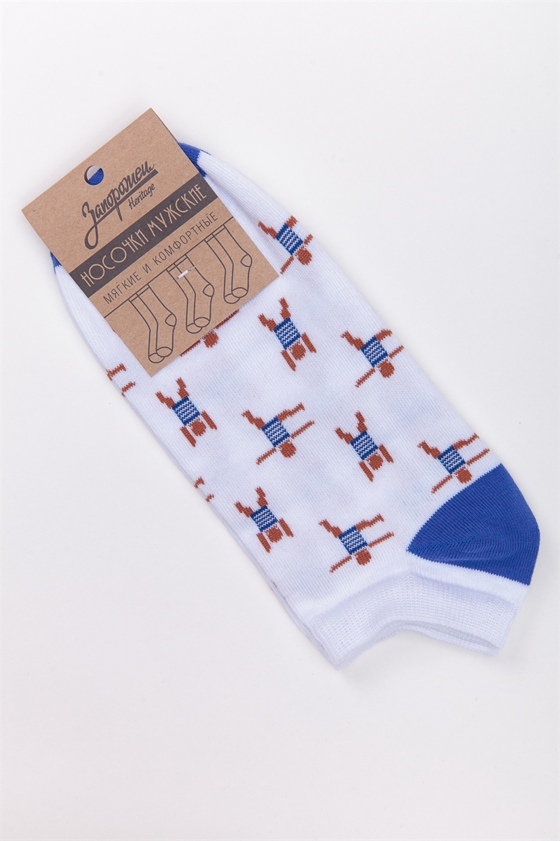 Носки ЗАПОРОЖЕЦ Зарядка короткие Белый/Светло-Синий - фото 21308