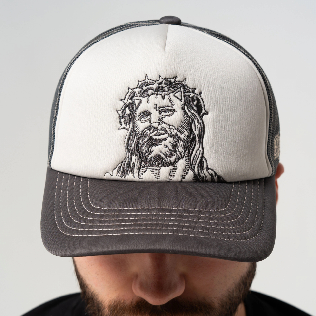 Бейсболка RIPNDIP LORD SAVIOR TRUCKER HAT (DARK CHARCOAL ) - фото 48790