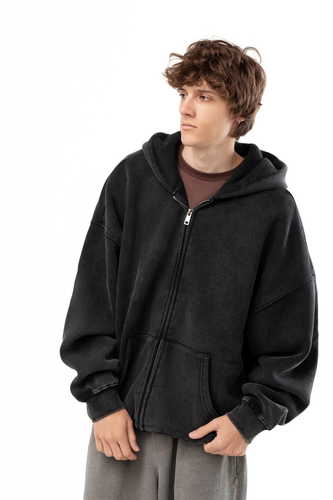 Зип-худи Бордшоп1 washed утепленный черный - фото 49504