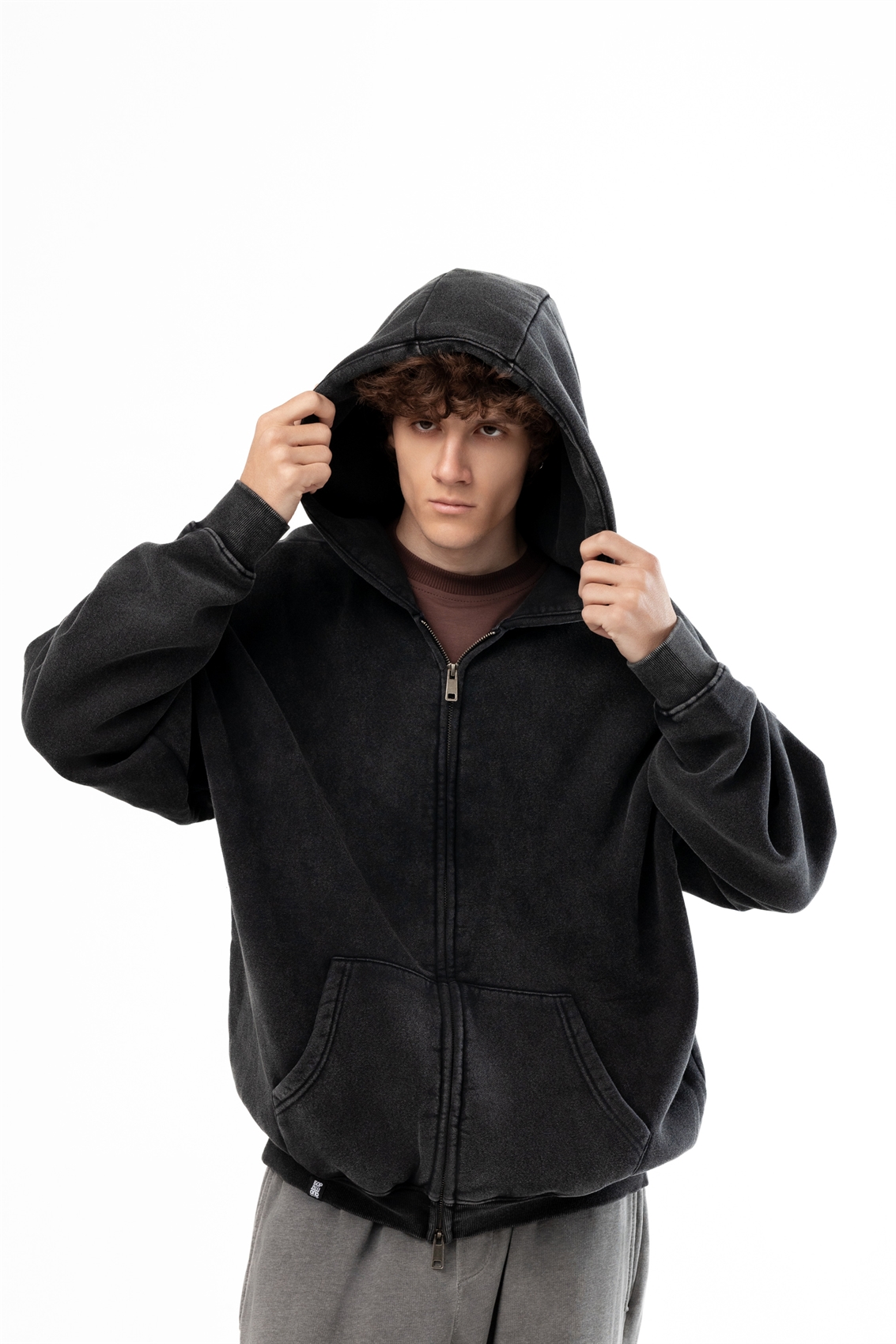 Зип-худи Бордшоп1 washed утепленный черный - фото 49509