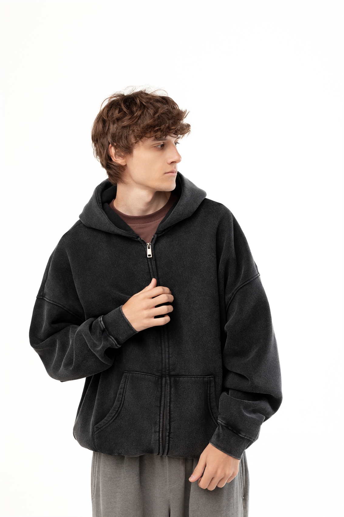 Зип-худи Бордшоп1 washed утепленный черный - фото 49512