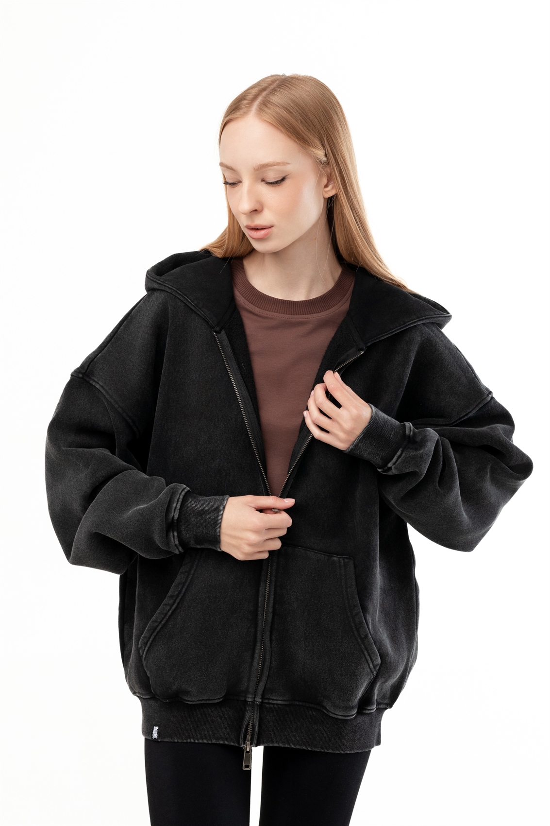 Зип-худи Бордшоп1 washed утепленный черный - фото 49519