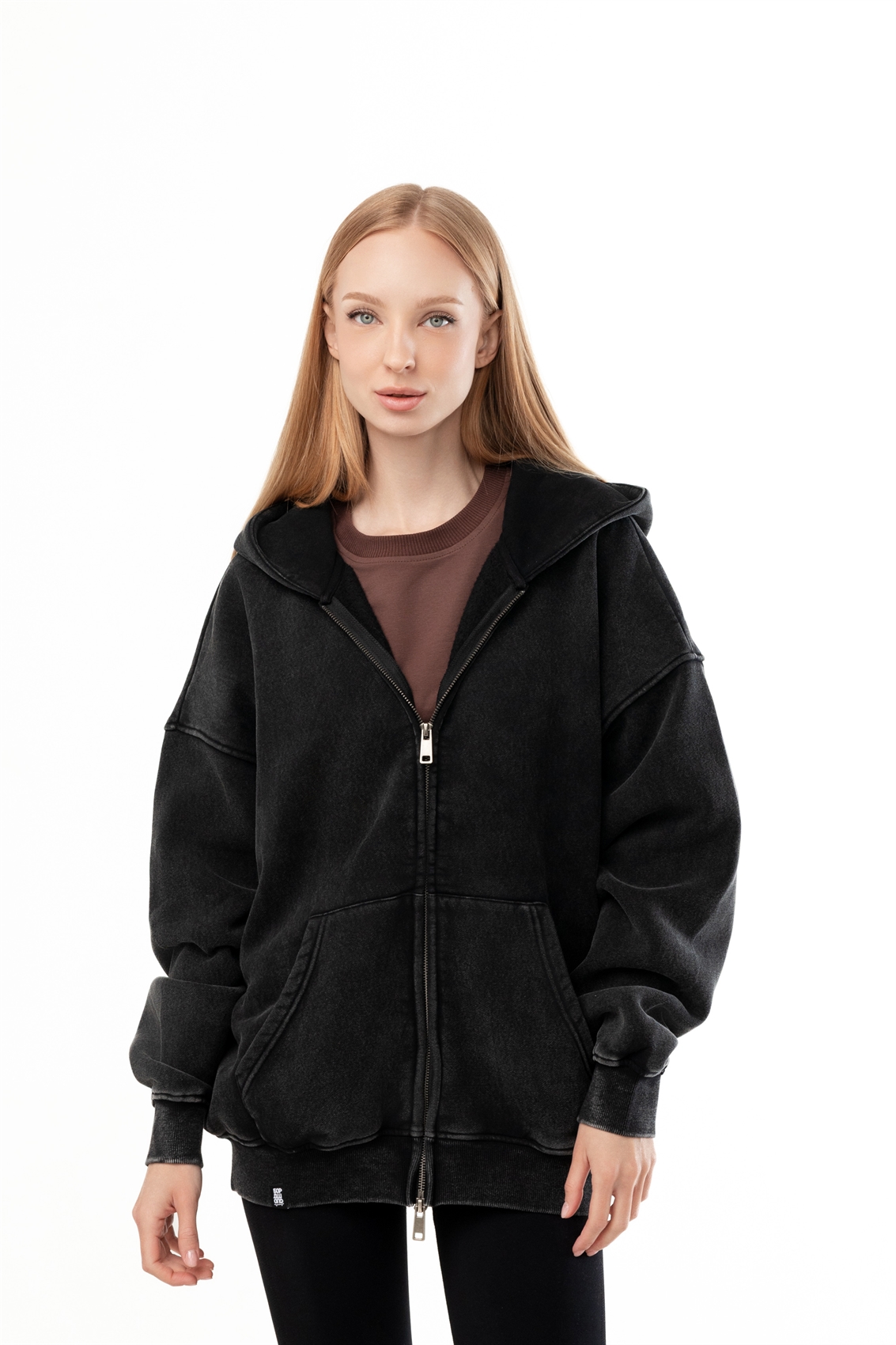 Зип-худи Бордшоп1 washed утепленный черный - фото 49525