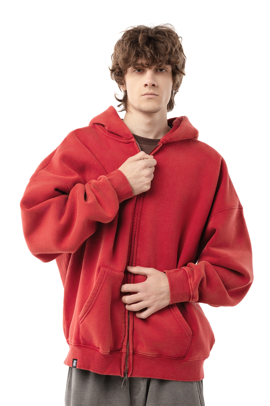 Зип-худи Бордшоп1 washed утепленный красный - фото 50074