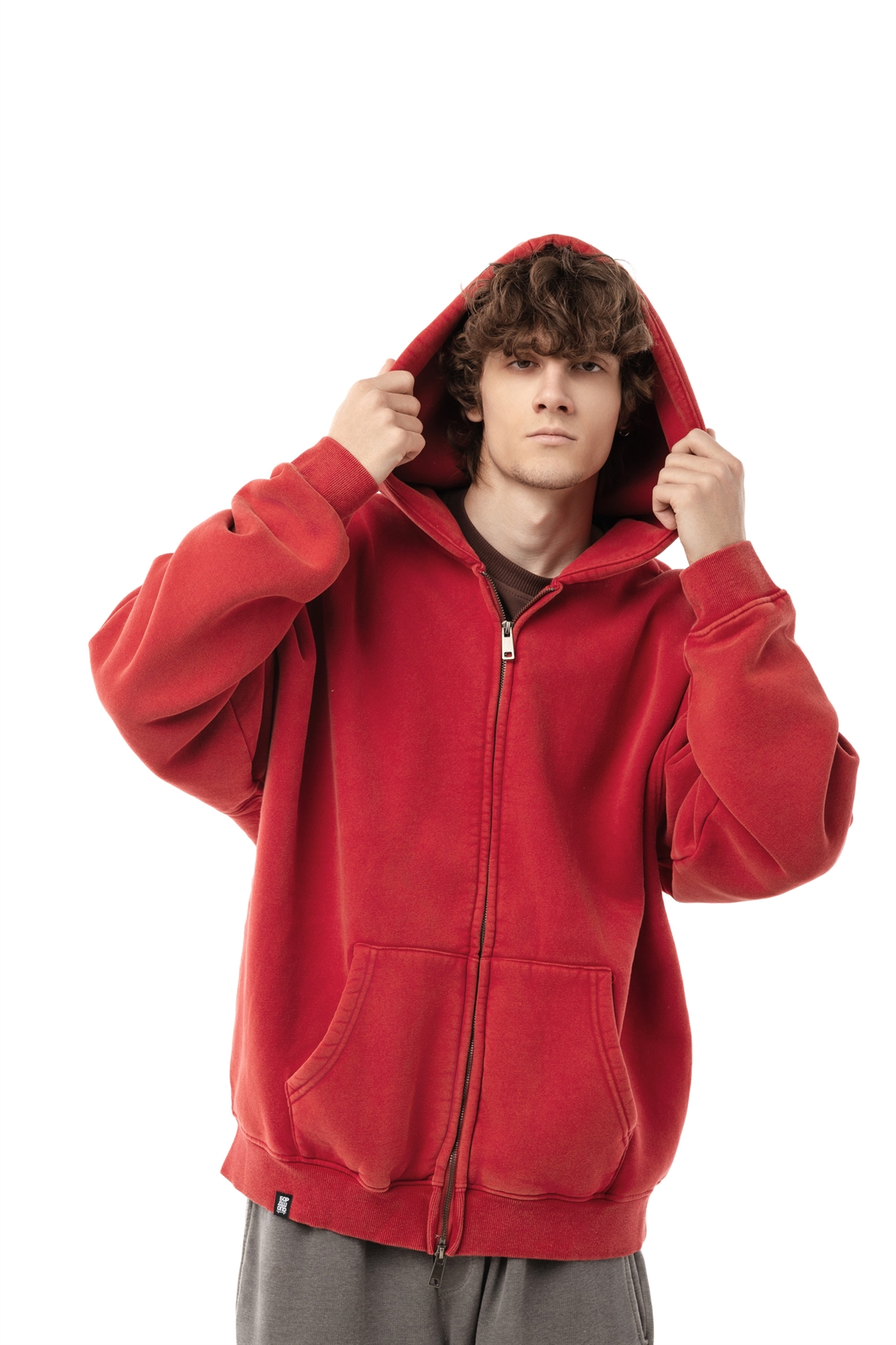 Зип-худи Бордшоп1 washed утепленный красный - фото 50078
