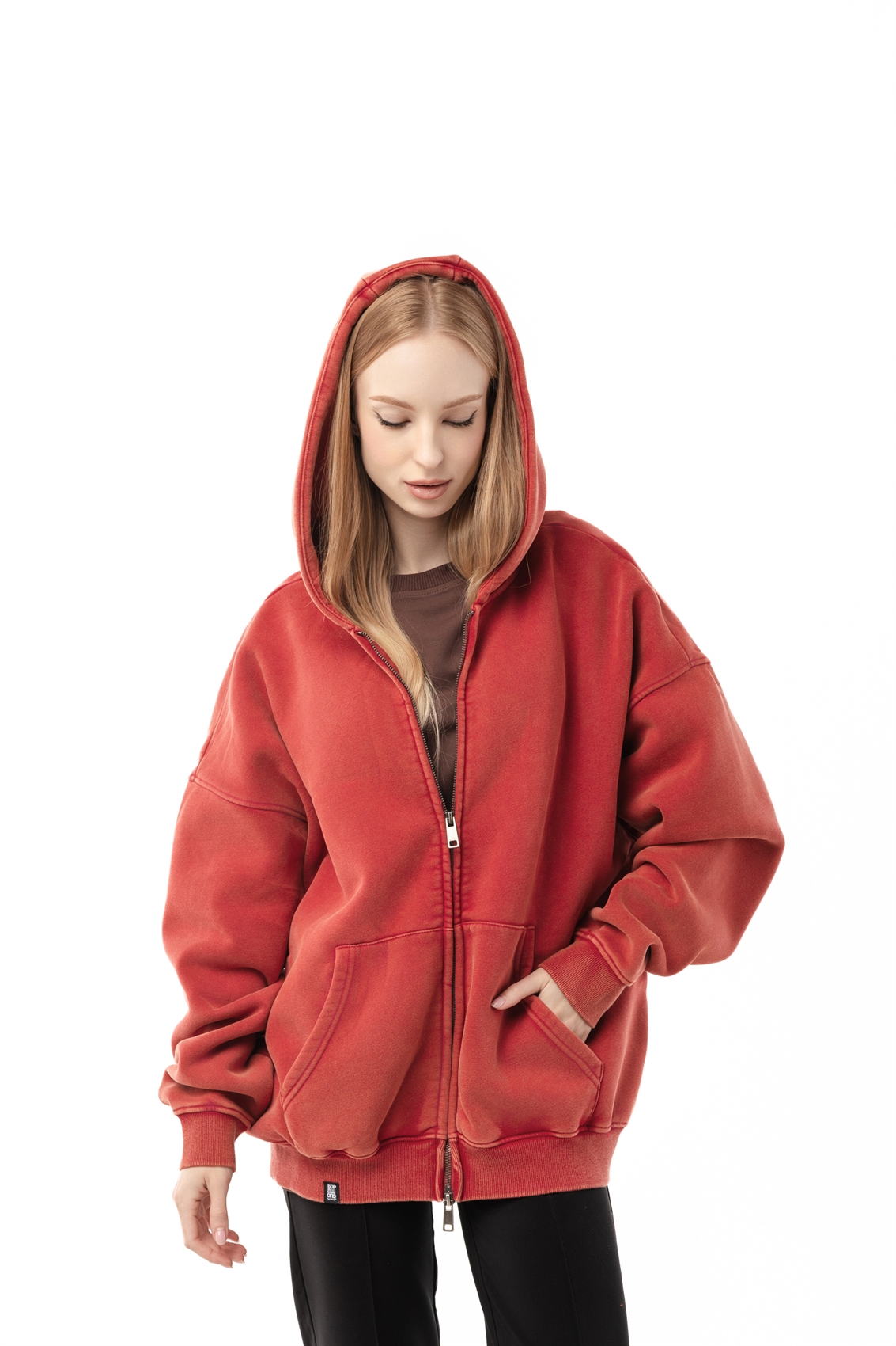 Зип-худи Бордшоп1 washed утепленный красный - фото 50088