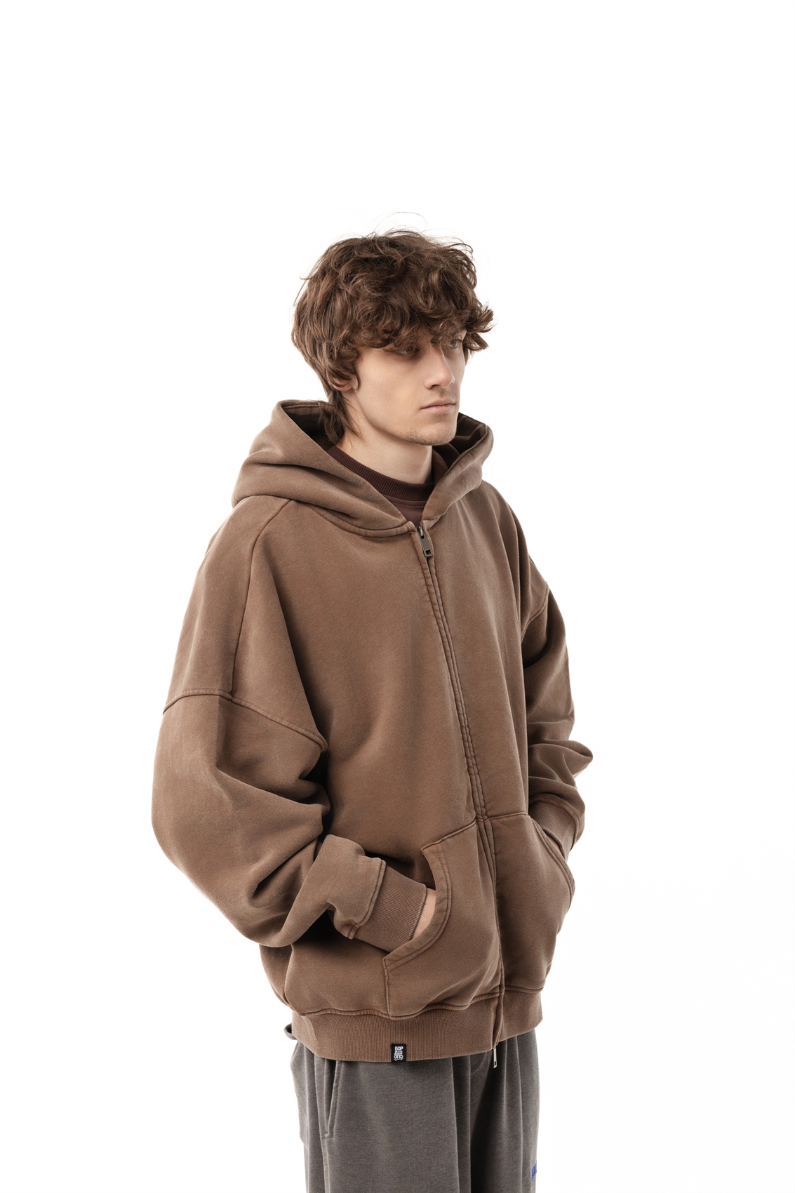 Зип-худи Бордшоп1 washed утепленный коричневый - фото 50100
