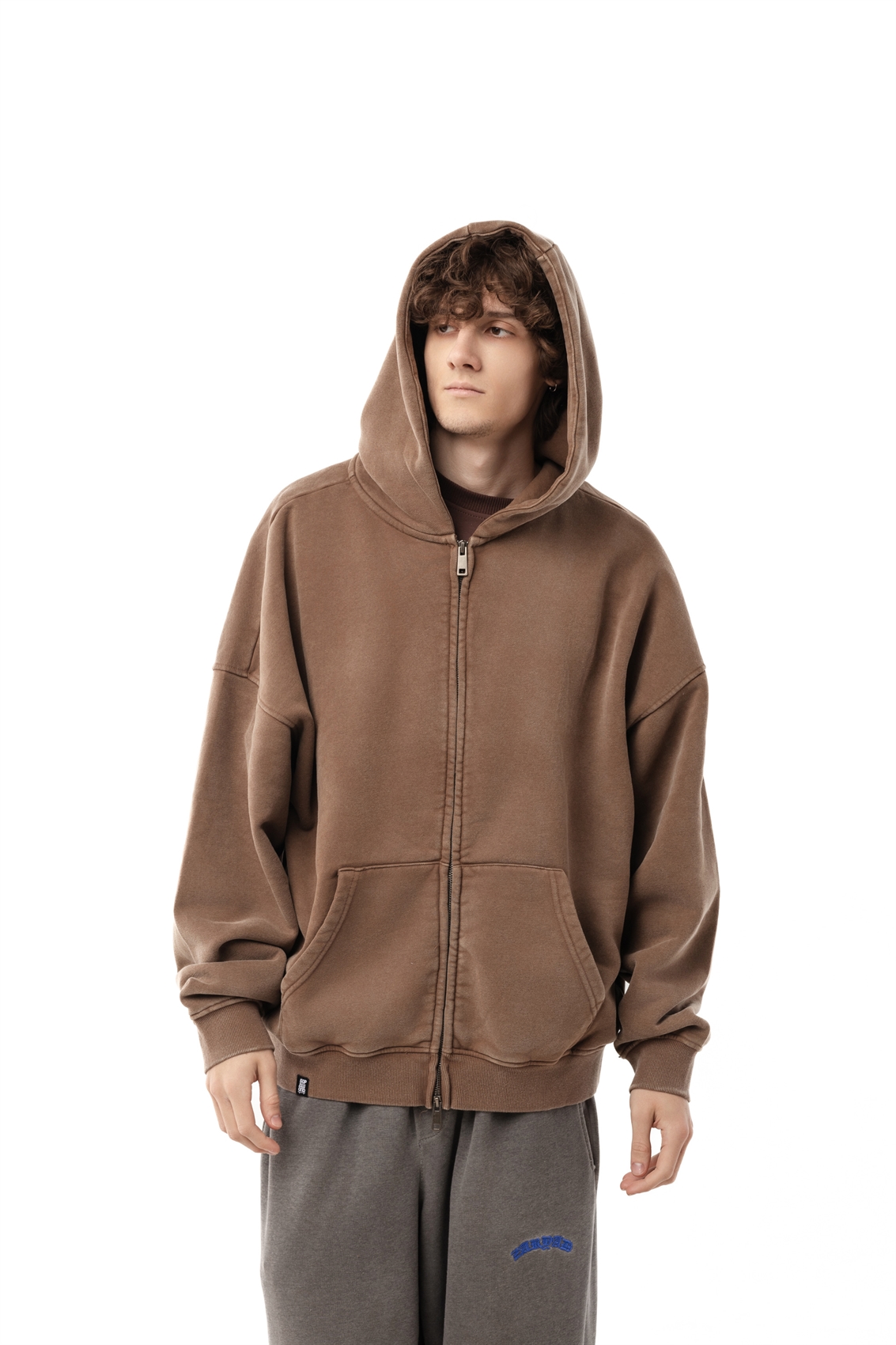 Зип-худи Бордшоп1 washed утепленный коричневый - фото 50101
