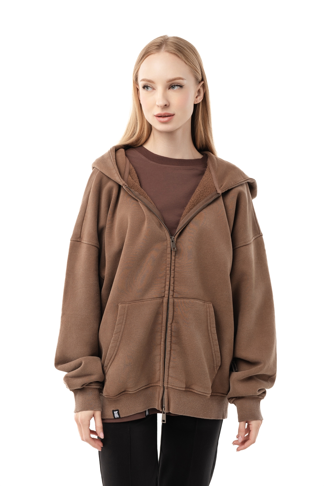 Зип-худи Бордшоп1 washed утепленный коричневый - фото 50104
