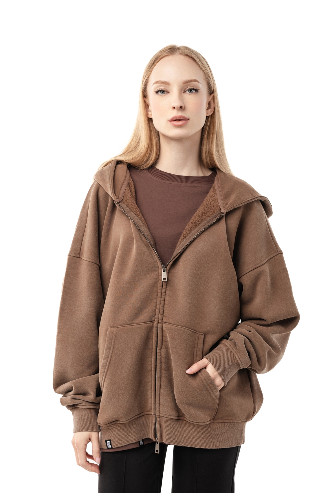 Зип-худи Бордшоп1 washed утепленный коричневый - фото 50106