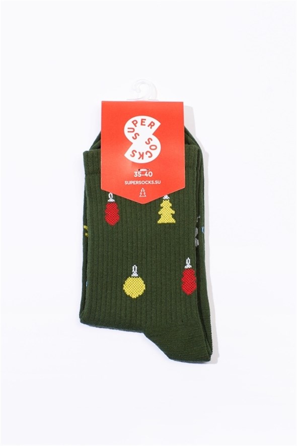 Носки SUPER SOCKS Новогодние Украшения (35-40, Зеленый )