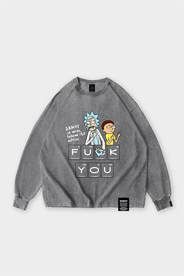 Лонгслив SHMOT "RICK & MORTY", GARMENT DYE серый