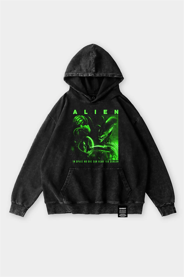 Худи SHMOT "ALIEN", GARMENT DYE черный