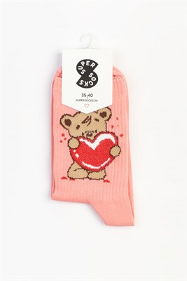 Носки SUPER SOCKS Медвежонок с сердцем, розовый