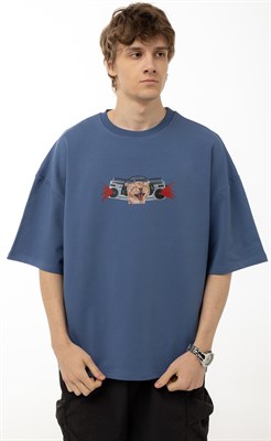 Футболка БОРДШОП#1 Кот в наушниках синий